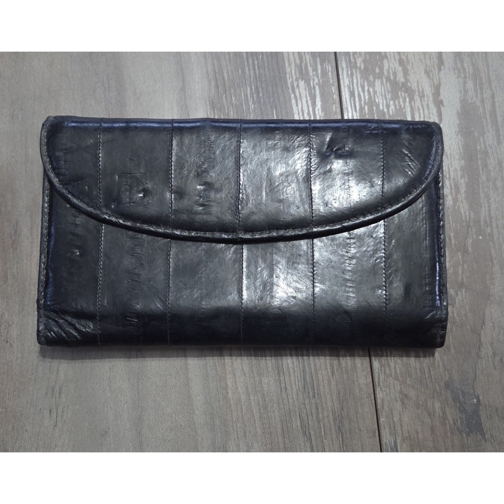 Mundi Genuine EELSKIN Vintage 1990s Black Clutch Wallet For Cards, Checkbook, $